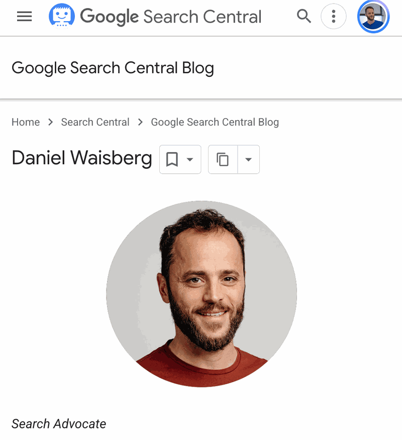 Daniel Waisberg author profile on the Google Search Central blog